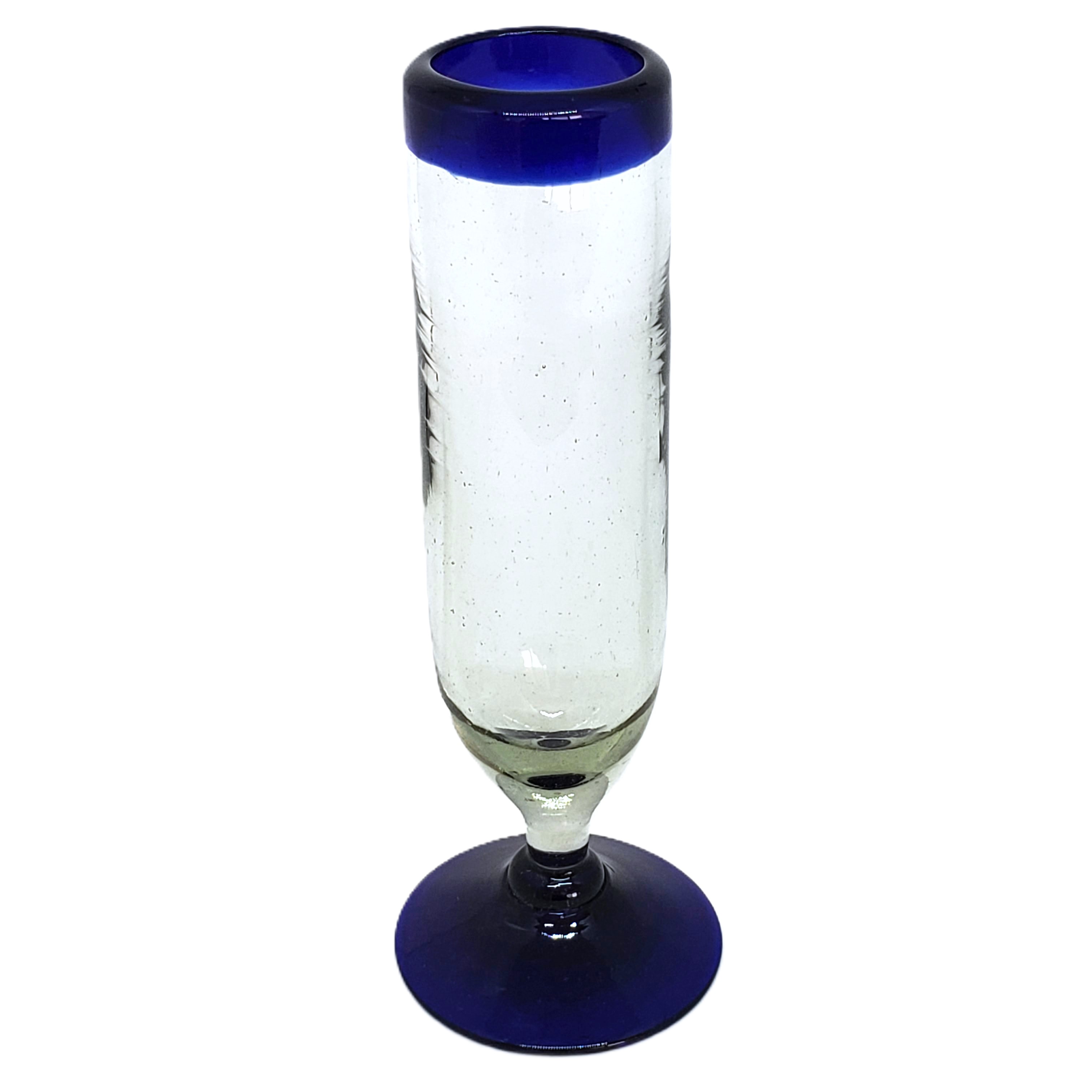 Cobalt Blue Rim 6 oz Champagne Flutes 